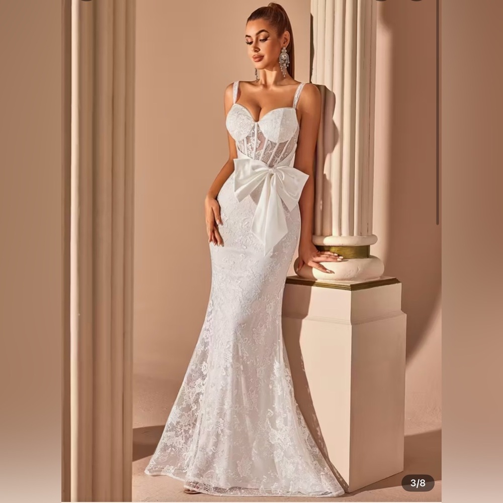 Never Worn White Lace Bridal Gown with Bow